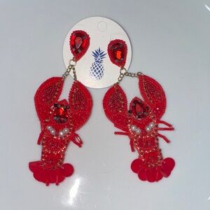 Red Beaded Lobster Statement Earrings